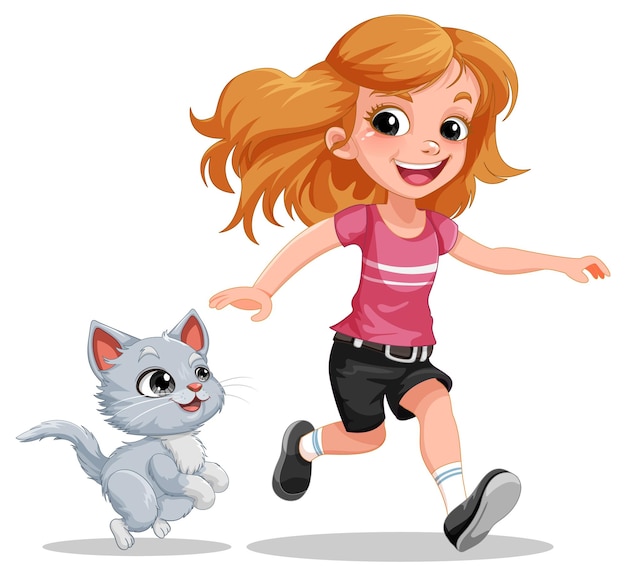 Vector gratuito una niña jugando con su gato.