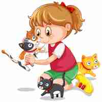 Vector gratuito una niña jugando con sus gatos.