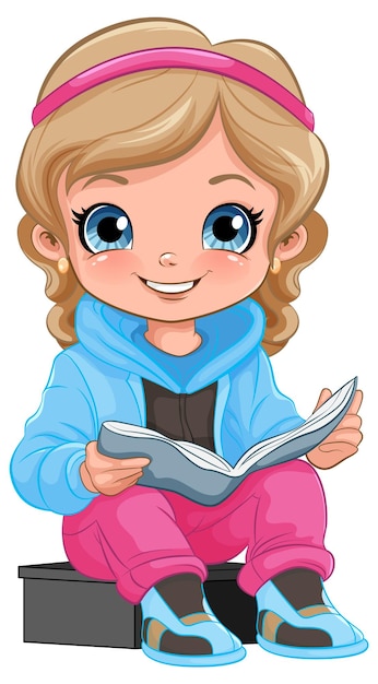 Niña leyendo dibujos animados aislada