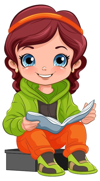 Niña leyendo dibujos animados aislada