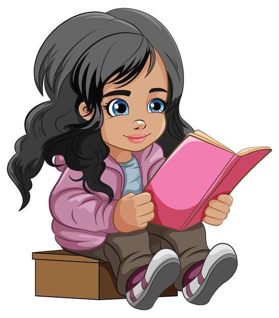 niña leyendo dibujos animados de libro