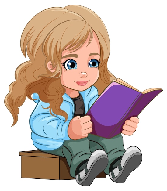 Vector gratuito niña leyendo dibujos animados de libros