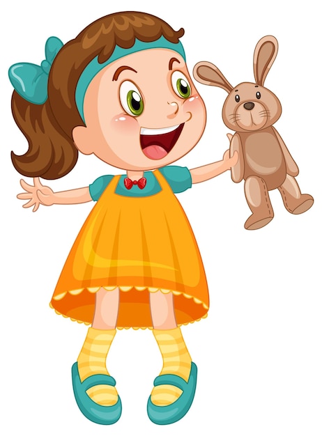 Vector gratuito niña linda con muñeca de conejo