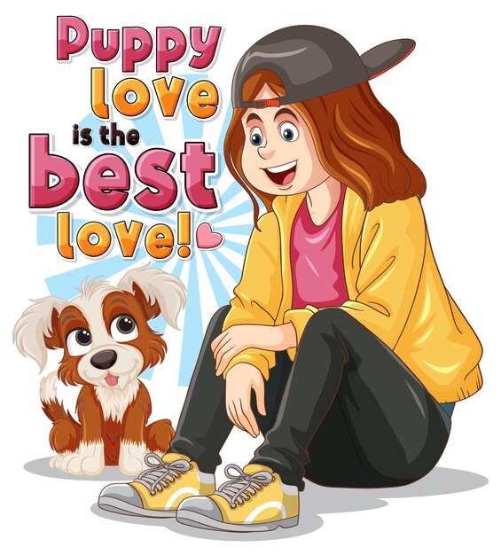 niña, con, lindo, perrito