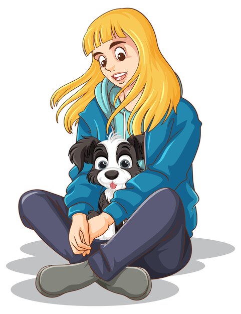 niña, con, lindo, perrito