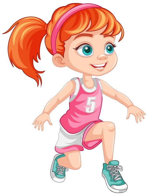 Vector gratuito niña, llevando, baloncesto, equipo