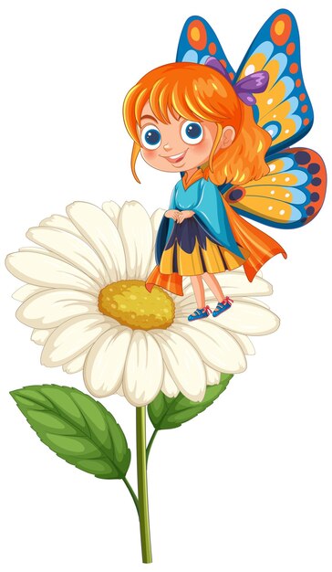 Niña mariposa en una flor de margarita