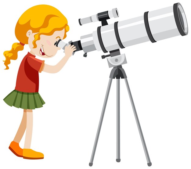 Niña mirando a través del telescopio