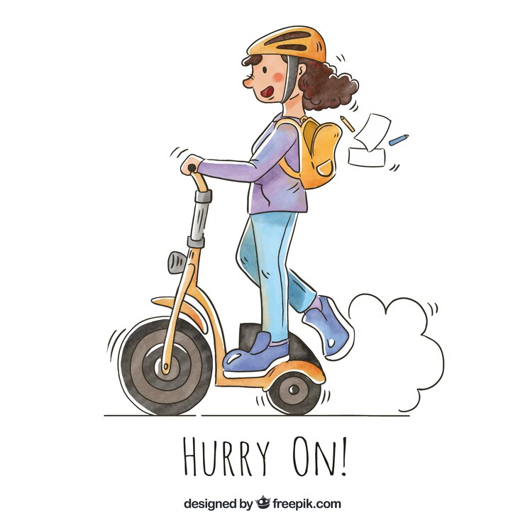 Vector gratuito niña con mochila y scooter eléctrico