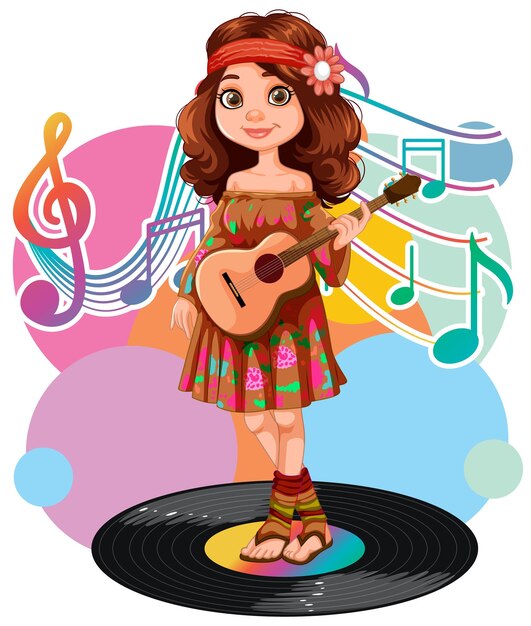 Niña musical en el disco de vinilo Ilustración