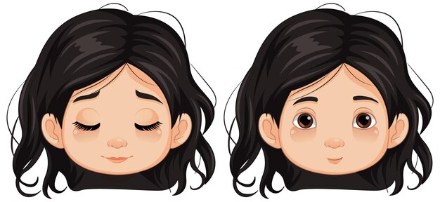Niña con los ojos abiertos y cerrados