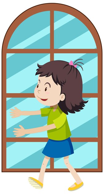 una niña parada frente a la ventana