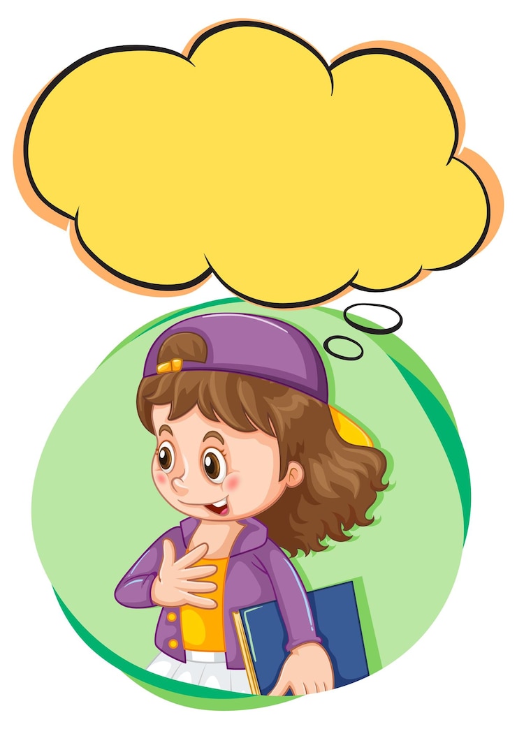 Vector gratuito una niña pensando con un rótulo vacío