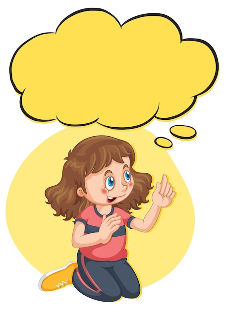 Una niña pensando con rótulos