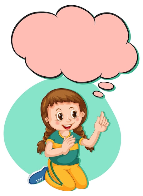 Una niña pensando con rótulos