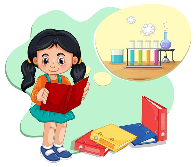 Una niña pensando con rótulos