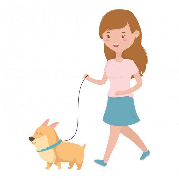 Niña con perro de dibujos animados