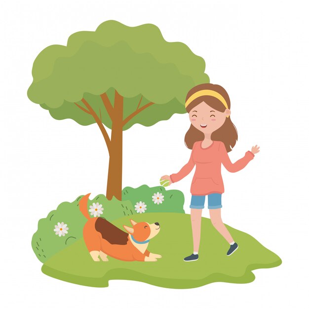 Niña con perro de dibujos animados