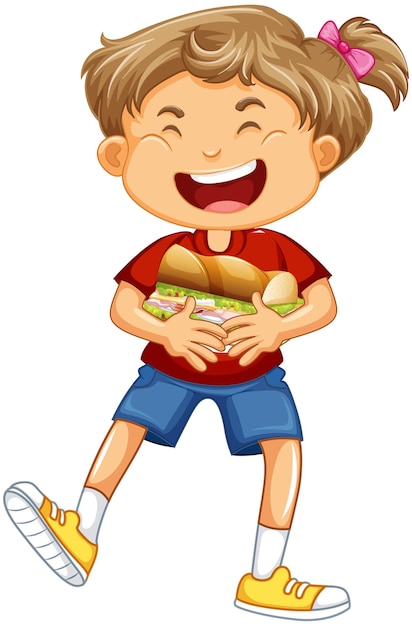 Vector gratuito una niña con personaje de dibujos animados de alimentos aislado en blanco