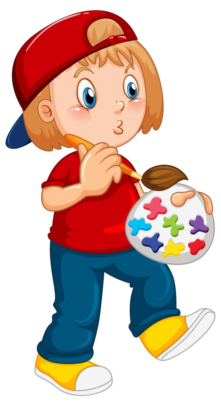 Vector gratuito niña con pincel y paleta