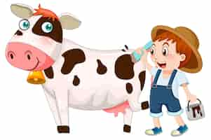 Vector gratuito una niña pintando en un personaje de dibujos animados de vaca