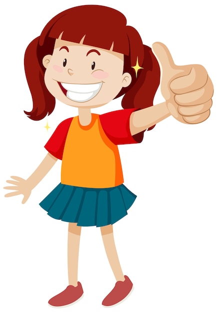 Una niña con el pulgar hacia arriba posando de humor feliz aislado