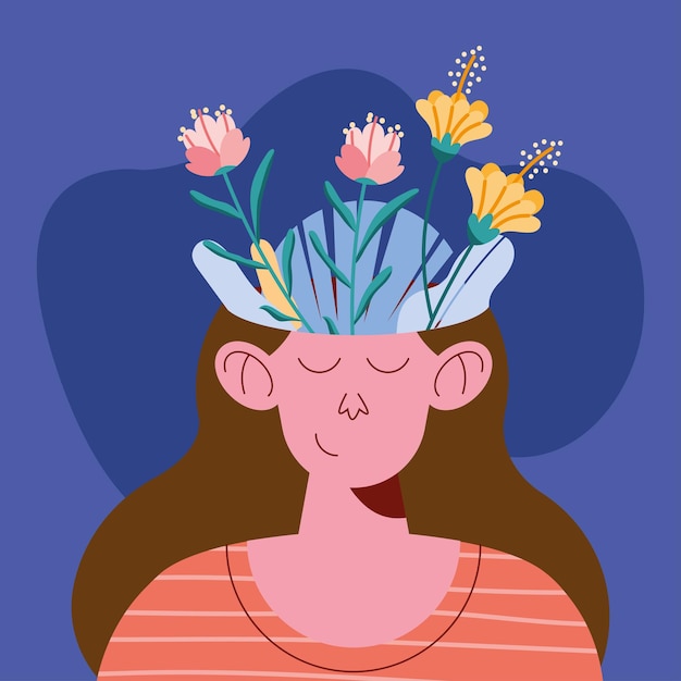 Vector gratuito niña salud mental con flores