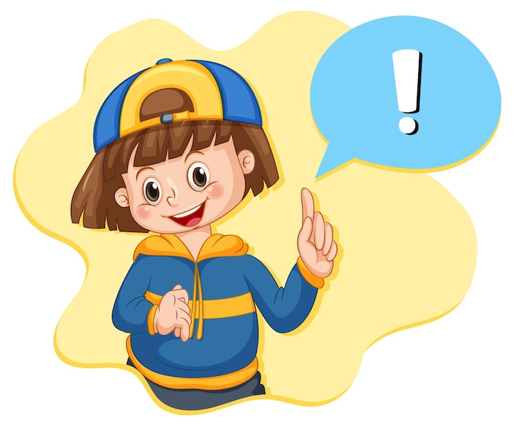 Vector gratuito una niña con un signo de exclamación en los rótulos