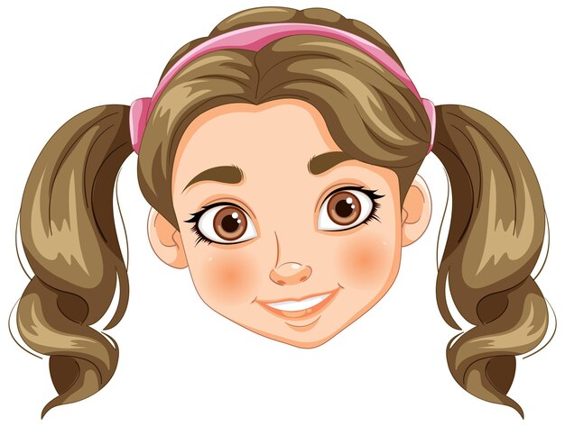 Niña sonriente con colas de cerdo Ilustración vectorial