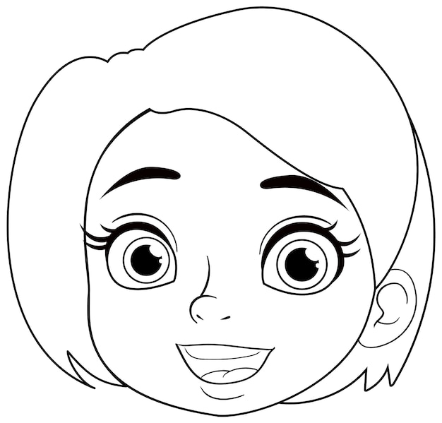 Vector gratuito niña sonriente con un contorno de doodle de cabello corto y lindo