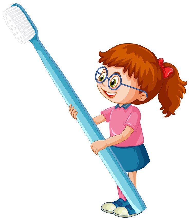 Vector gratuito una niña sosteniendo cepillo de dientes sobre fondo blanco.