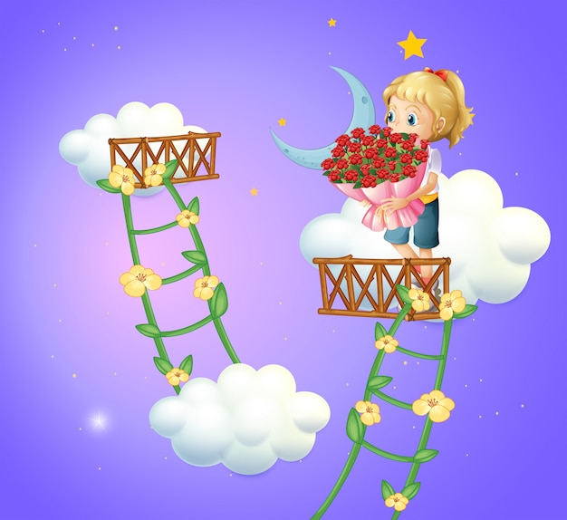 Vector gratuito una niña sosteniendo un ramo de rosas