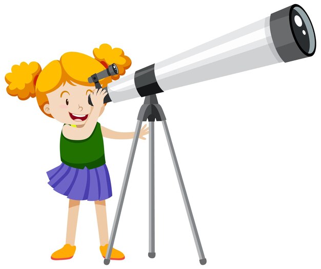 Niña y telescopio grande