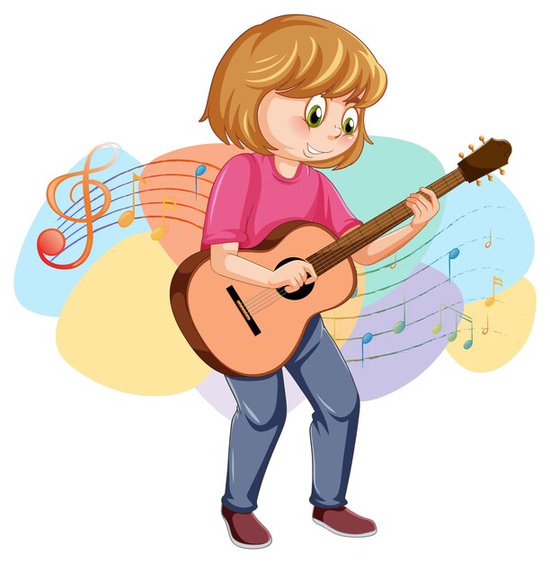 Una niña tocando dibujos animados de guitarra