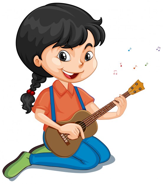 Niña tocando la guitarra en blanco