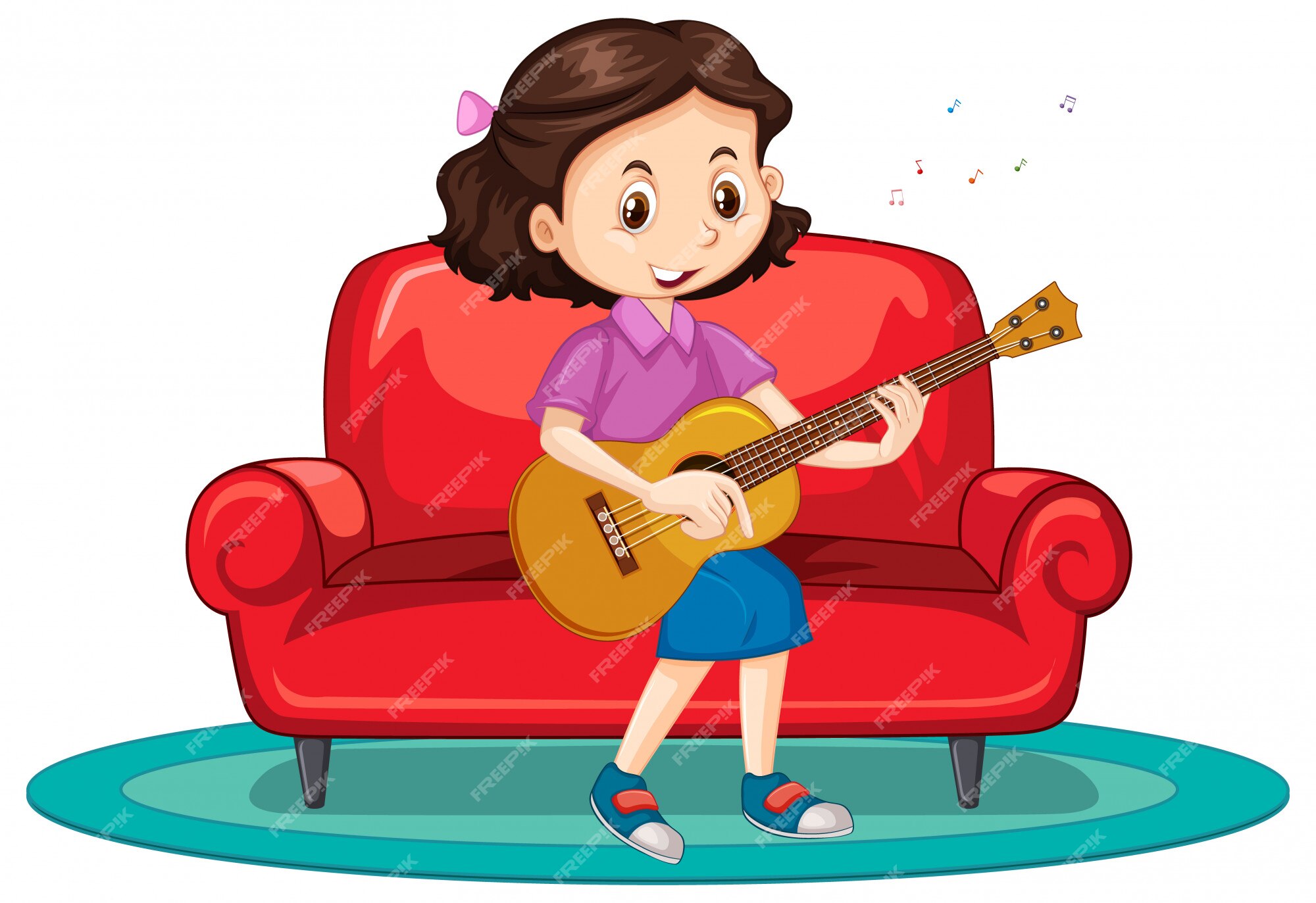 Niña tocando la guitarra en el sofá | Vector Gratis Niña tocando la guitarra en el sofá | Vector Gratis