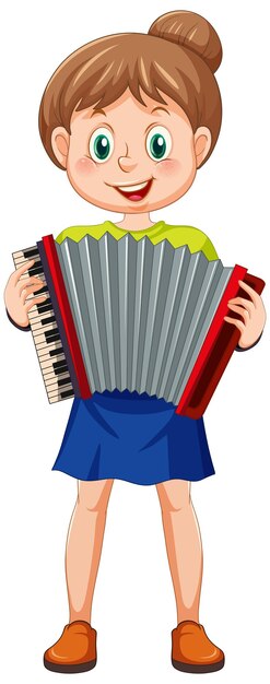 Una niña tocando un instrumento musical de acordeón.
