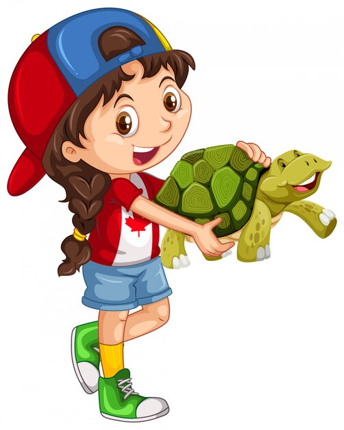 Niña y tortuga verde