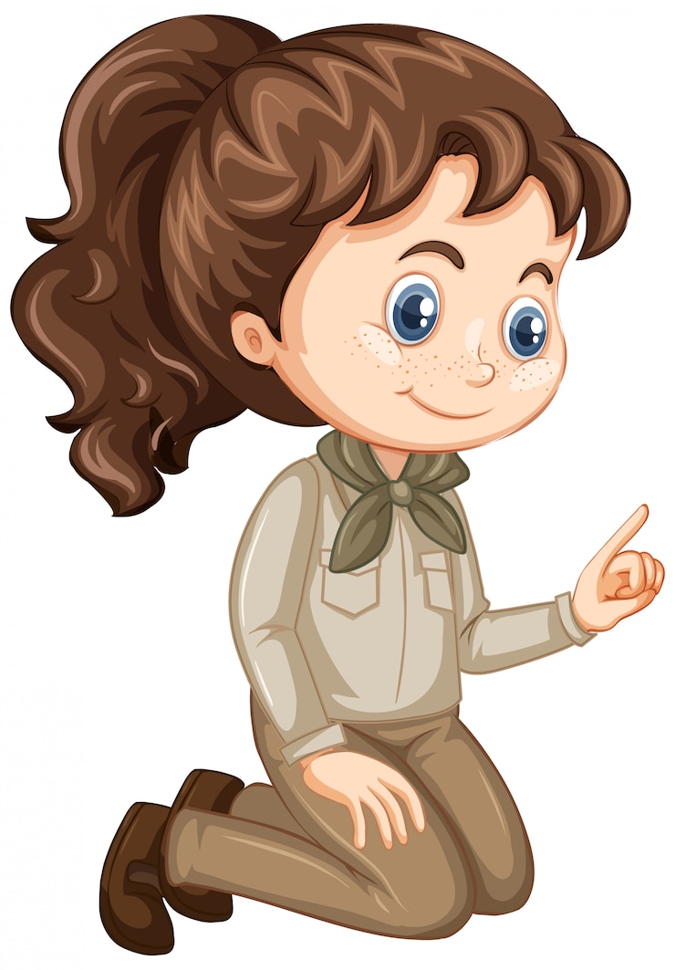 Vector gratuito niña con uniforme de explorador en aislado