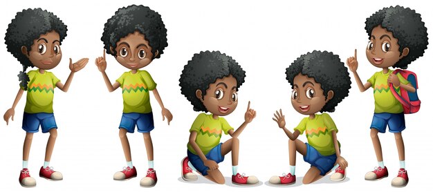 Niño africano con diferentes posiciones