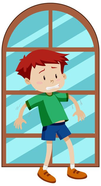 Un niño asustado y nervioso personaje de dibujos animados