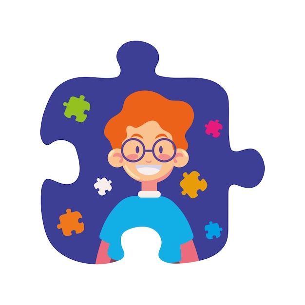 niño autista en ilustración de rompecabezas
