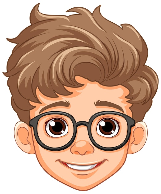 Vector gratuito niño cabeza de dibujos animados con gafas aislado