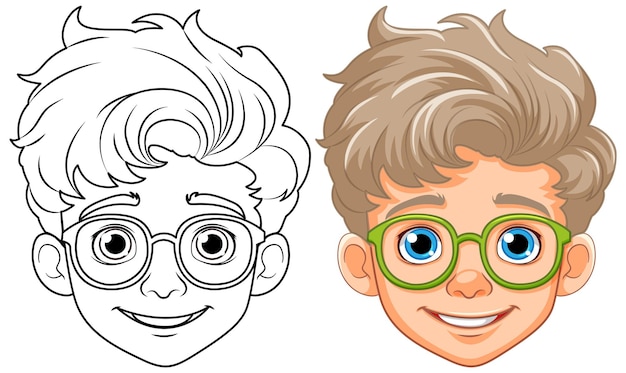 Vector gratuito niño cabeza de dibujos animados con gafas aislado