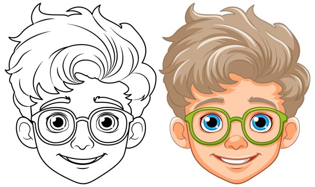 Niño cabeza de dibujos animados con gafas aislado