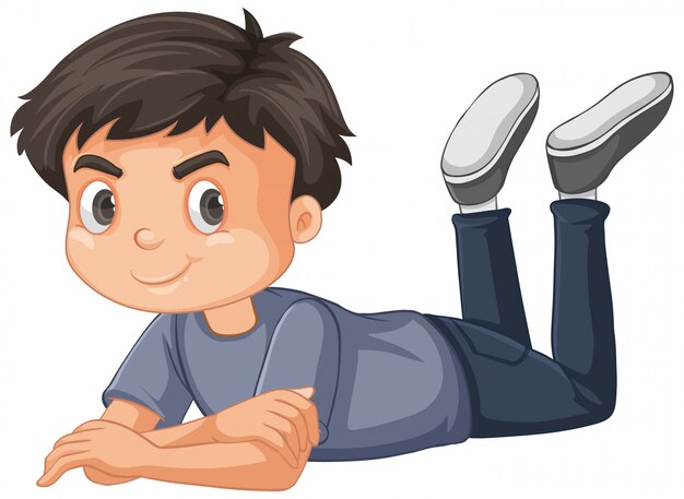 Niño en camisa gris que se establecen en blanco