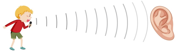 Vector gratuito un niño cantando con un icono de onda de sonido.