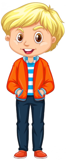 Niño con chaqueta naranja sobre blanco