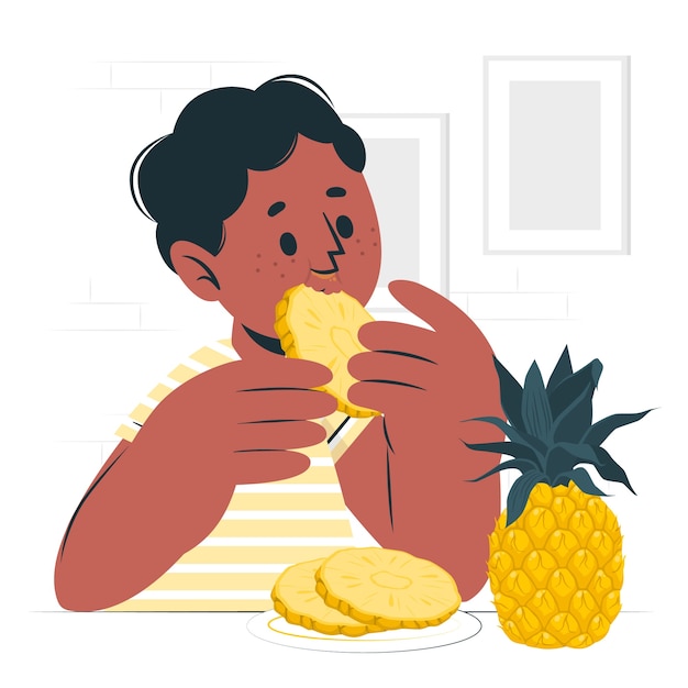 Niño comiendo concepto de ilustración de piña