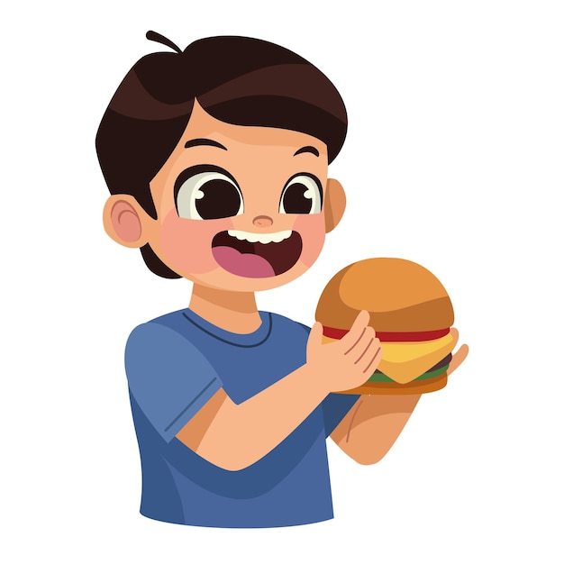 Niño comiendo hamburguesa ilustración aislada